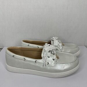 Weekend Academy Girls Metallic Lace Charm Boat Shoes
